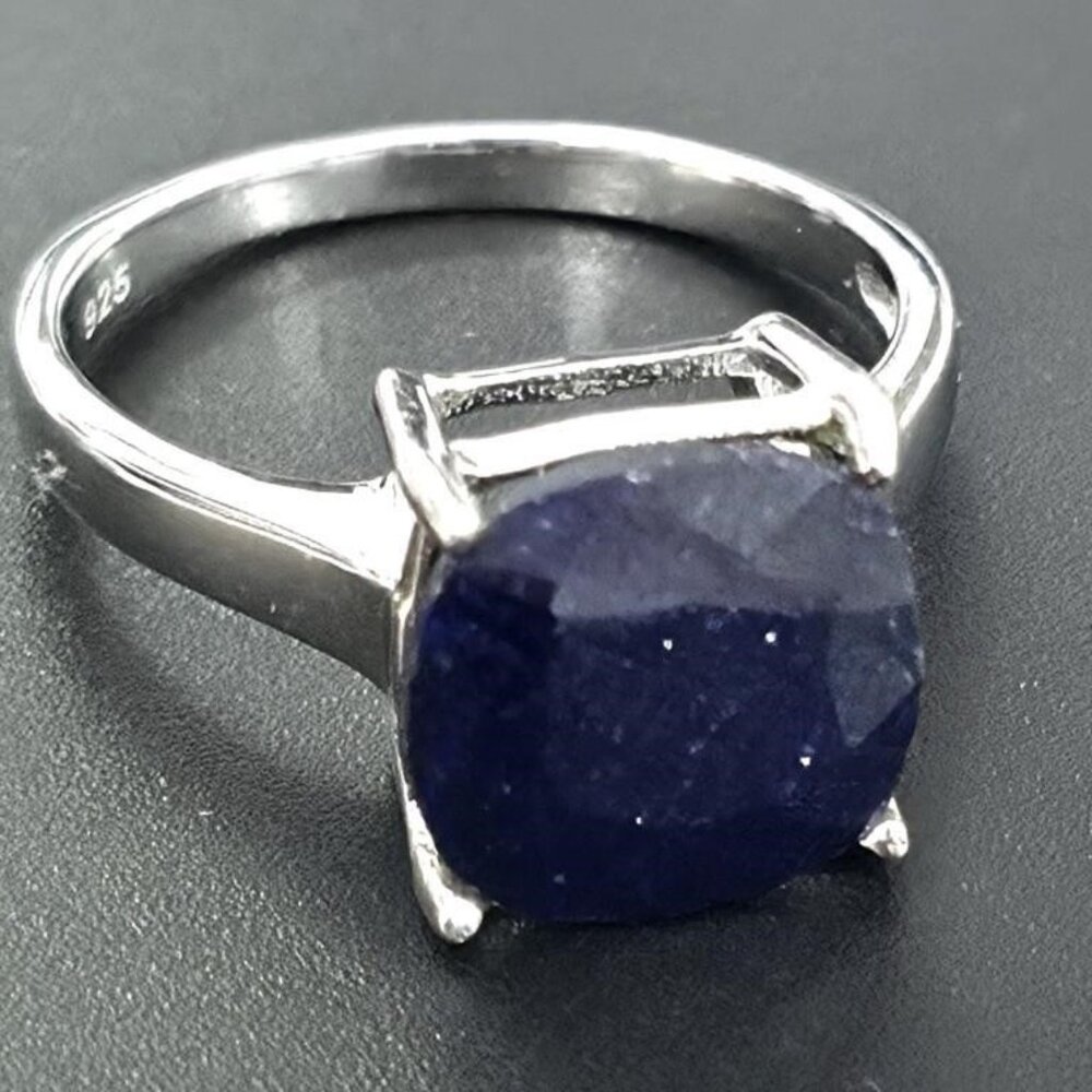 Silver Blue Sapphire(3.8ct) Rhodium Plated Ring Size 7